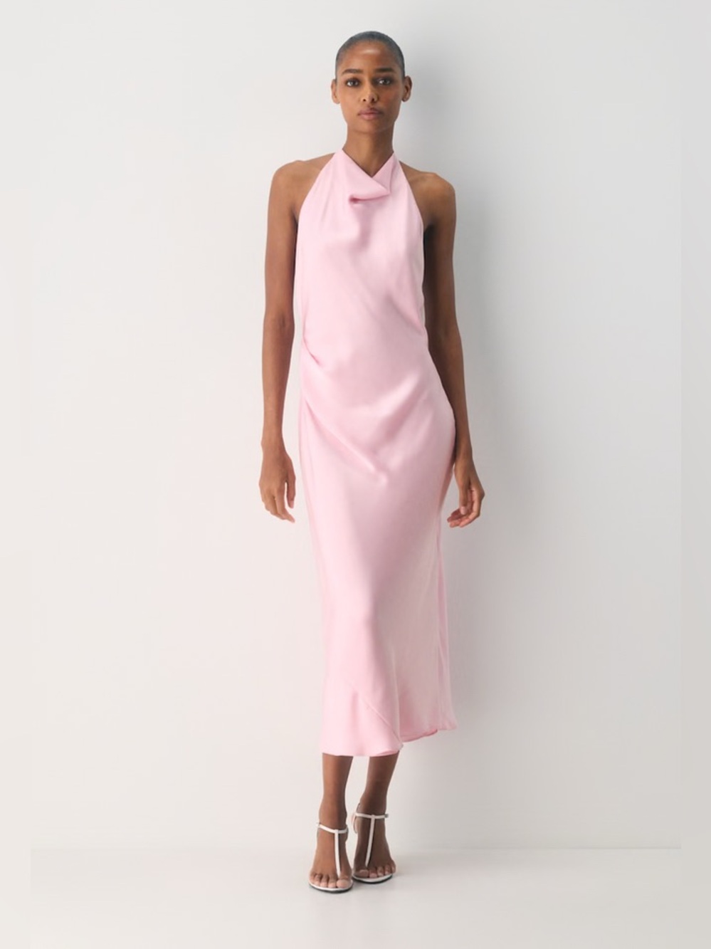 NEW Aritzia Audience Satin Double halterneck Maxi Dress Pink Size 2